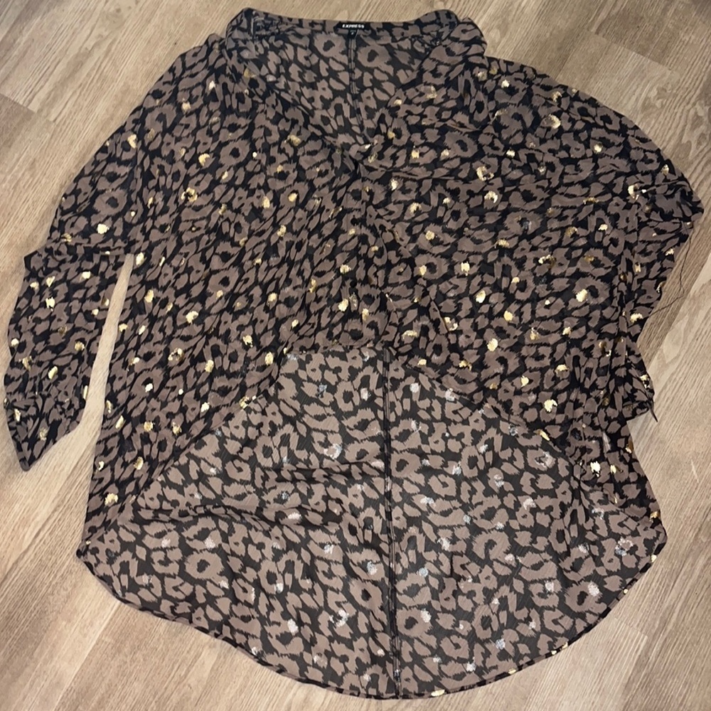Sheer express black brown gold shirt